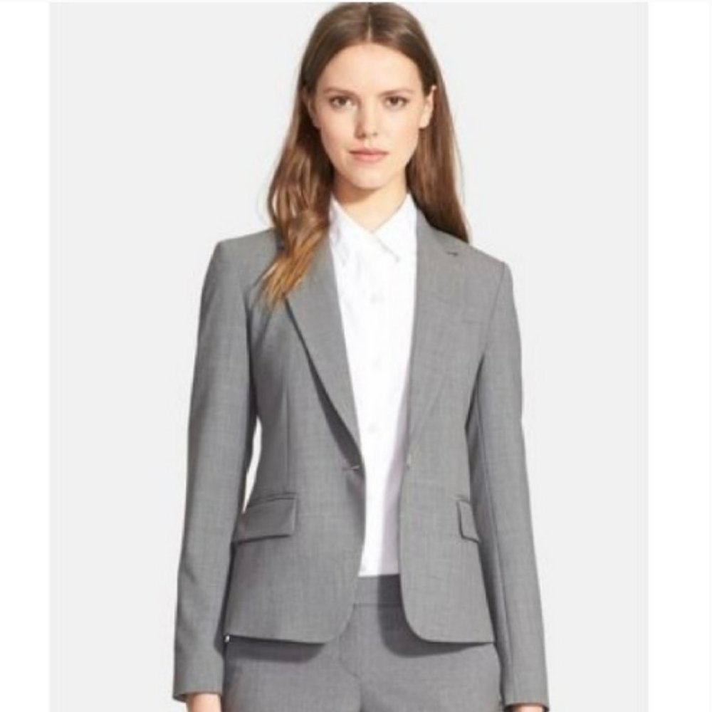 THEORY Gabe N Blazer Suit Jacket Light Grey size 4 Modern Wool Blend